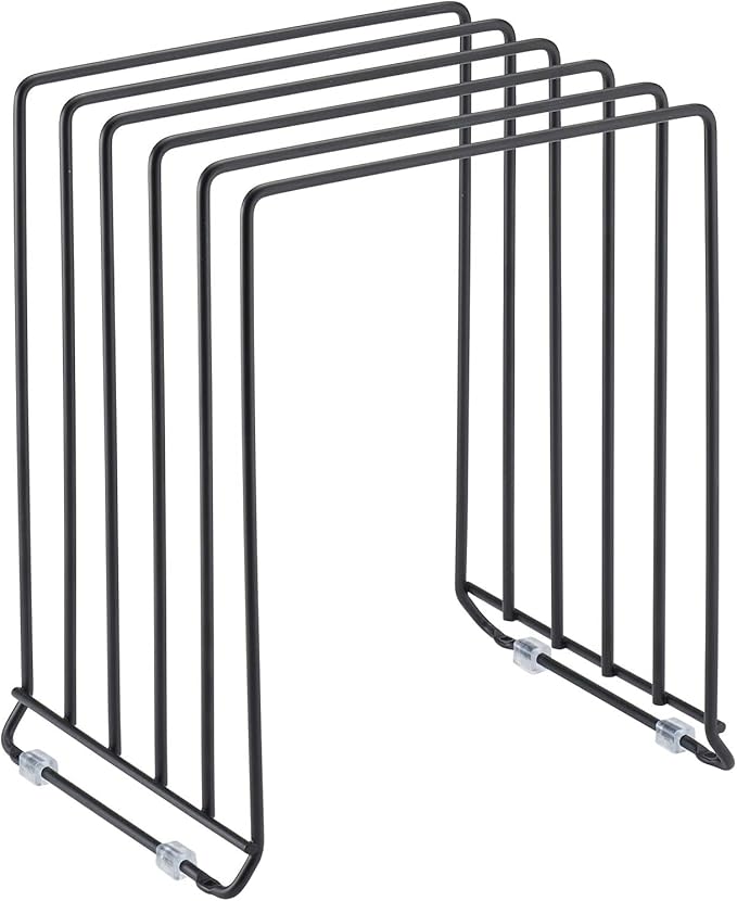 mDesign Pot Lid and Pan Rack — Metal Wire Rack for Cabinets, Pantries or Kitchen Surfaces — Freestanding Pan Stand with 5 Slots for Pans, Pots, Lids and Crockery — Black