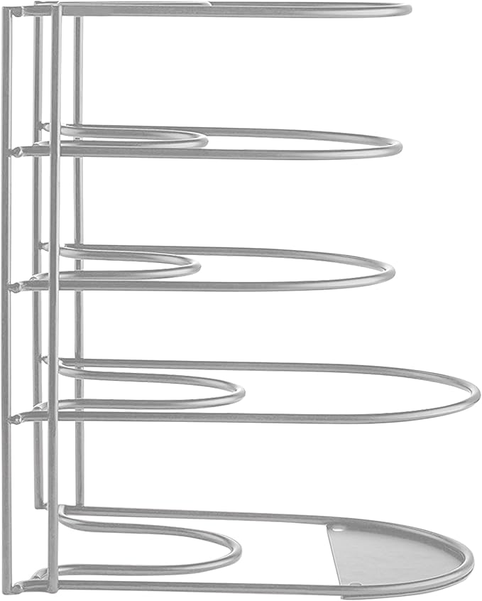 Heavy-Duty Pots and Pans Organizer | 5-Tier Cookware & Lid Storage Rack | Free-Standing or Wall-Mount | Kitchen Organizer for Cast Iron Skillets, Pots, Frying Pans, Lids | Chrome