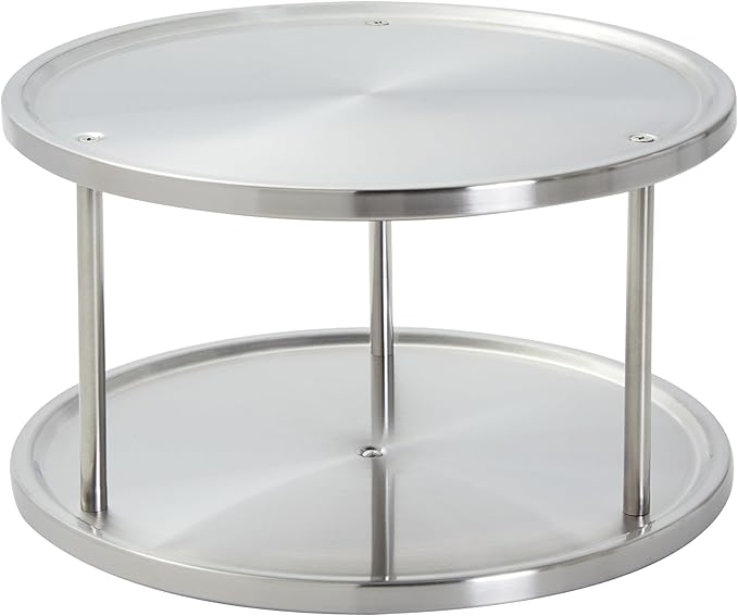Juvale 2 Tier Lazy Susan Turntable Organizer for Cabinet, Revolving Spice Rack Carousel for Kitchen Pantry Storage, Stainless Steel (10.5 in)