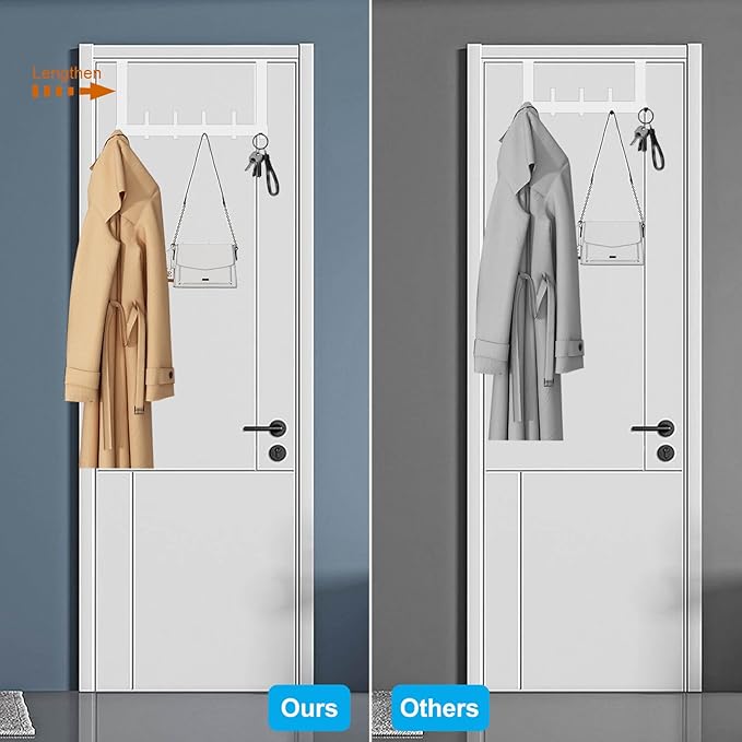 2 Pack Over The Door Hooks, Sturdy Door Hanger, Large Over The Door Towel Rack with 12 Hooks, Heavy Duty Easy to Install, for Bathroom, Bedroom,Kitchen,Hanging Towels, Coats (White)