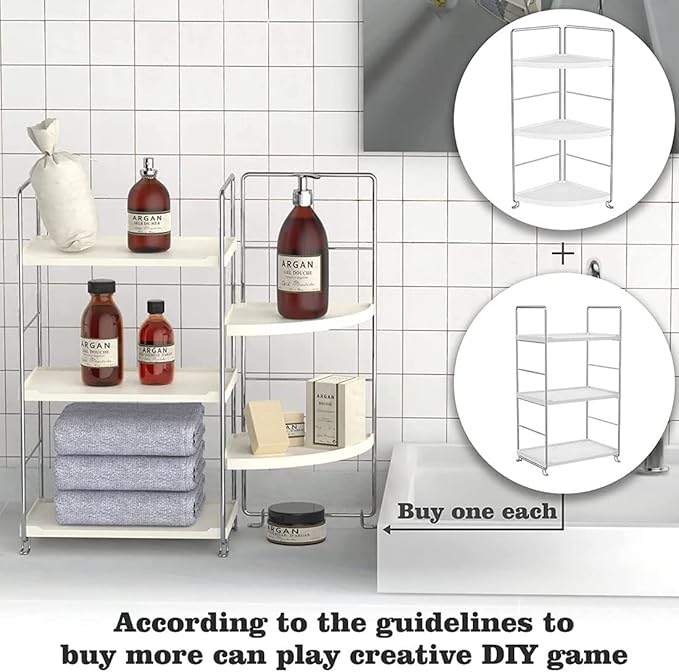 3-Tier Bathroom Countertop Organizer - Vanity Tray Cosmetic & Makeup Storage- Kitchen Spice Rack Standing Shelf - Corner Storage Shelf, Silver