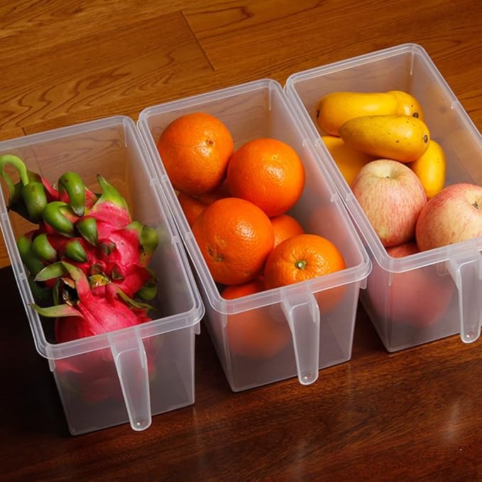 Sooyee Fridge Storage Containers Produce Saver, 4 Pack x 4L Stackable Refrigerator Organizer Keeper with Handle To Keep Fresh for Produce, Food,Fruits, Vegetables, Meat and Fish,Clear