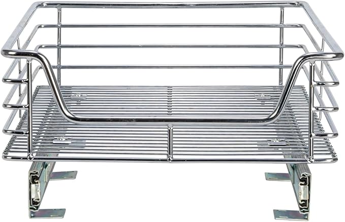 Household Essentials Glidez Chrome-Plated Steel Extended Depth 1-Tier Sliding Under Sink Cabinet Organizer, Chrome