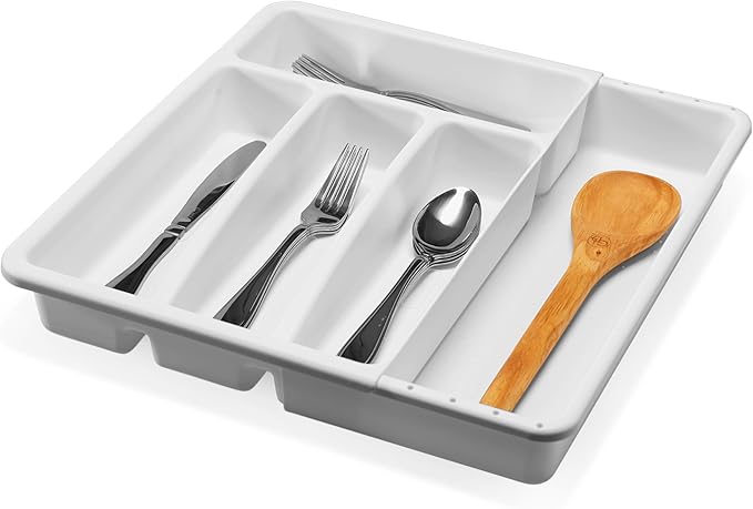 madesmart Cutlery, Expandable Small Silverware Tray, White