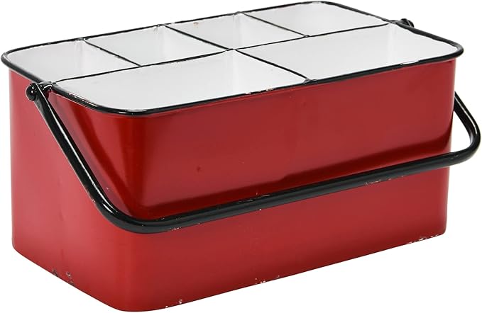 Creative Co-Op Farmhouse Metal Storage Caddy with 6 Compartments and Handle, Distressed Red and White