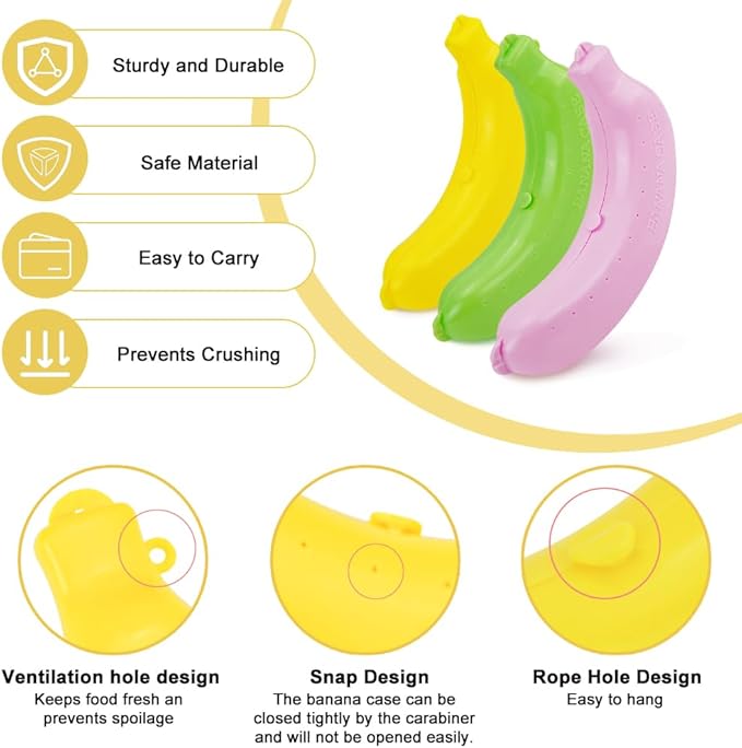3pcs Banana Holder Case, Banana Keeper BPA-Free Outdoor Travel Case, Banana Container Outdoor Travel, Fruit Cover for Picnic, Hiking