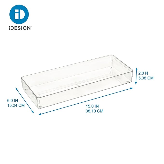 iDesign Plastic Drawer Organizer Bin - Storage for Kitchen, Bathroom, and Desk Drawers - Clear