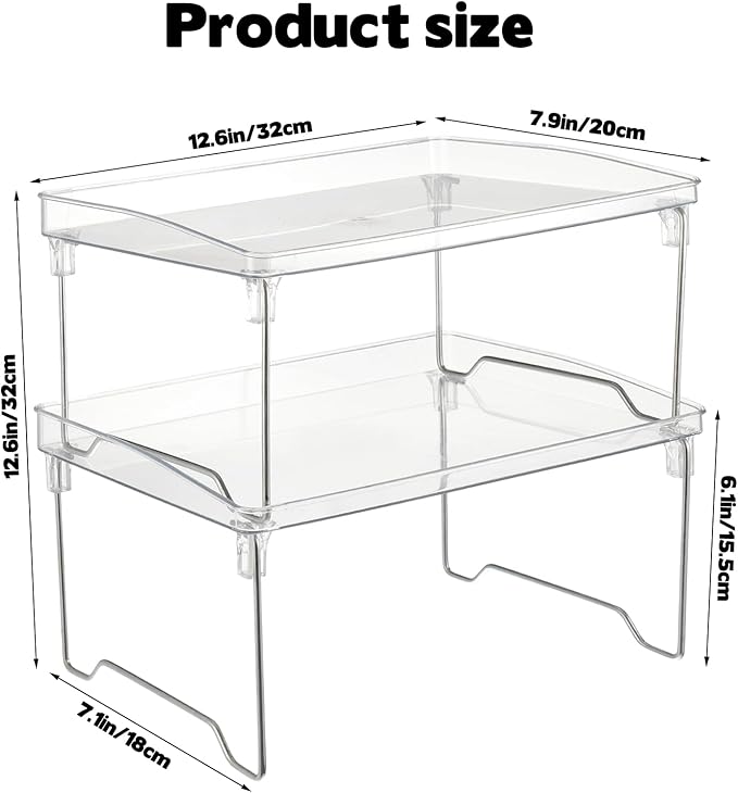 Rainmae 2 Pcs Spice Rack Organizer, Cabinet Organizer Shelf,Stackable Kitchen Counter Shelves, Countertop Organizers, Clear Plastic Storage Shelves Rack for Makeup Bathroom Desk Pantry Organization