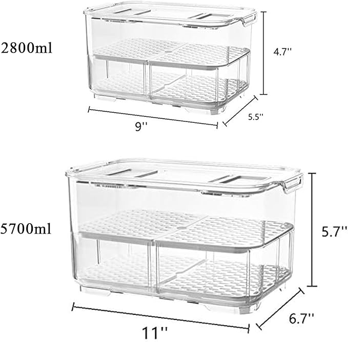 Refrigerator Organizer Bins, Stackable Freezer Lettuce Keeper with Lids and Removable Drain Tray Food Storage Containers for Fridge Freezer Cabinet Kitchen Organization - 4 Pack