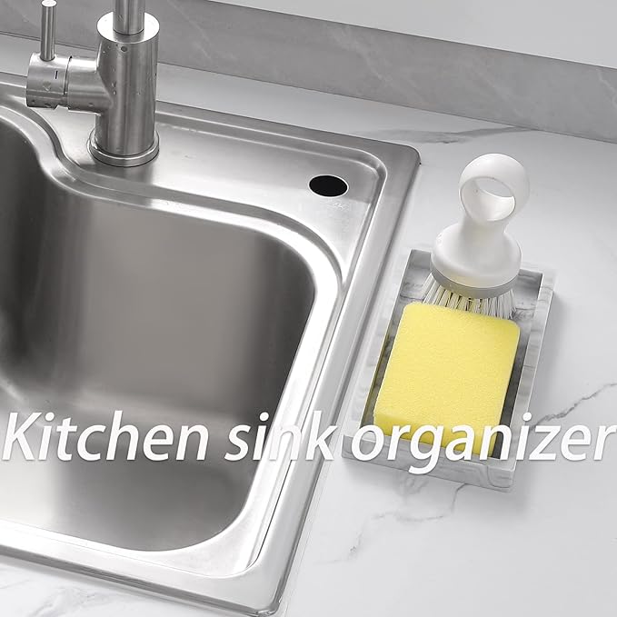 Small Bathroom Vanity Silicone Tray for Counter, Rectangle Dish Soap and Sponge Holder for Kitchen Sink, Perfume Organizer for Dresser, Marble Grey