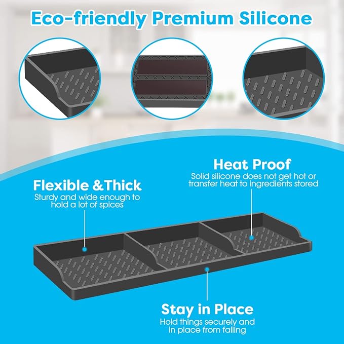 Stove Top Shelf, Magnetic Silicone Over the Stove Spice Rack Shelf, 30 Inch Magnet Kitchen Shelf for Stove Back of Stove Flat Above Stovetop Organizer Storage-Dark Grey