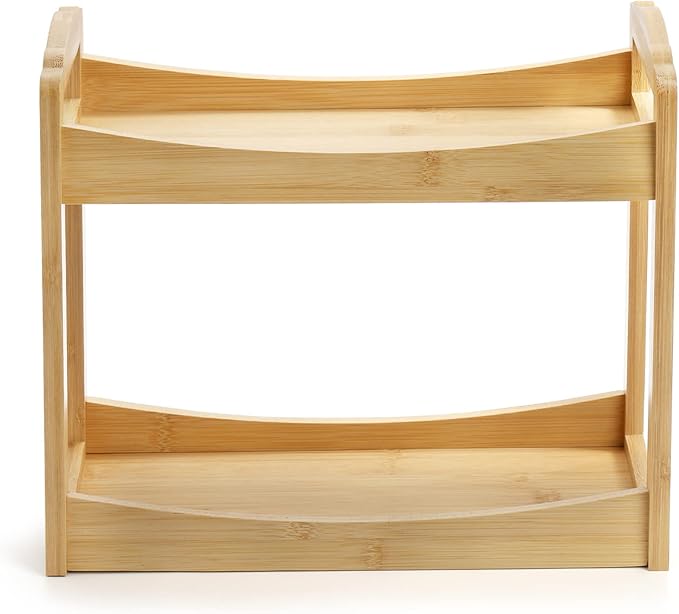 Bekith 2 Tier Spice Rack Organizer for Cabinet, Bamboo Countertop Shelf Corner Shelf Pantry Shelves for Kitchen, Bedroom, Bathroom