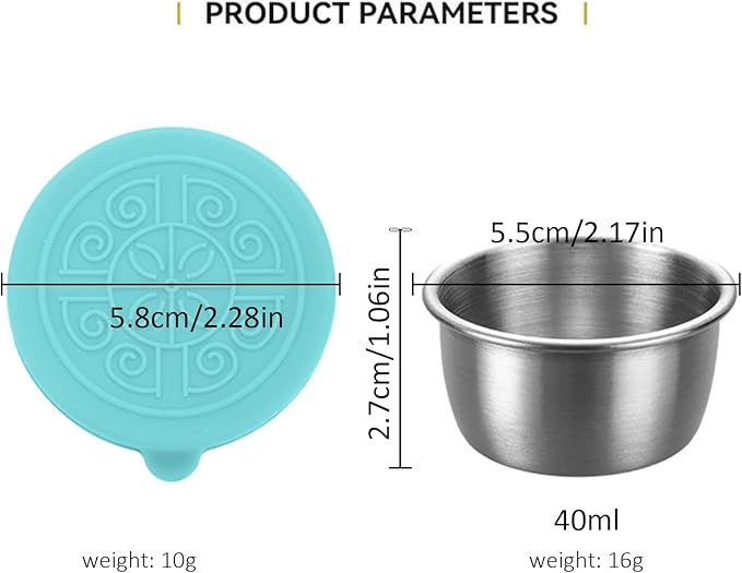 6-Piece Condiment Cups with Colorful Silicone Lids, 50ml Leak-Proof Metal Condiment Container, Stainless Steel Small Sauce Cups Ramekins Perfect for Outdoor Picnics, BBQ, Camping Sauce Storage