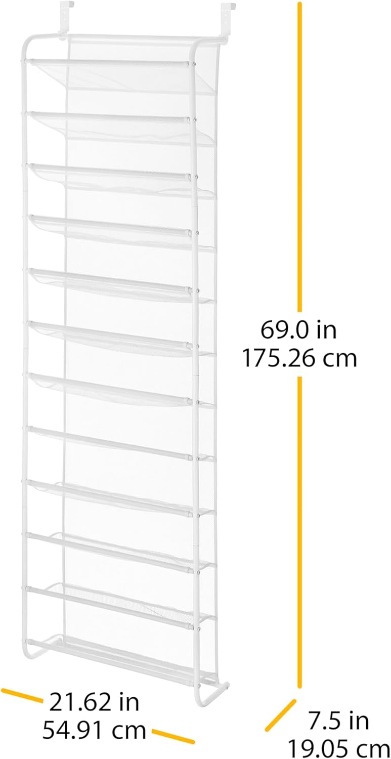 Whitmor Over the Door Shoe Organizer - Holds up to 36 Pairs of Shoes - Metal & Mesh - White