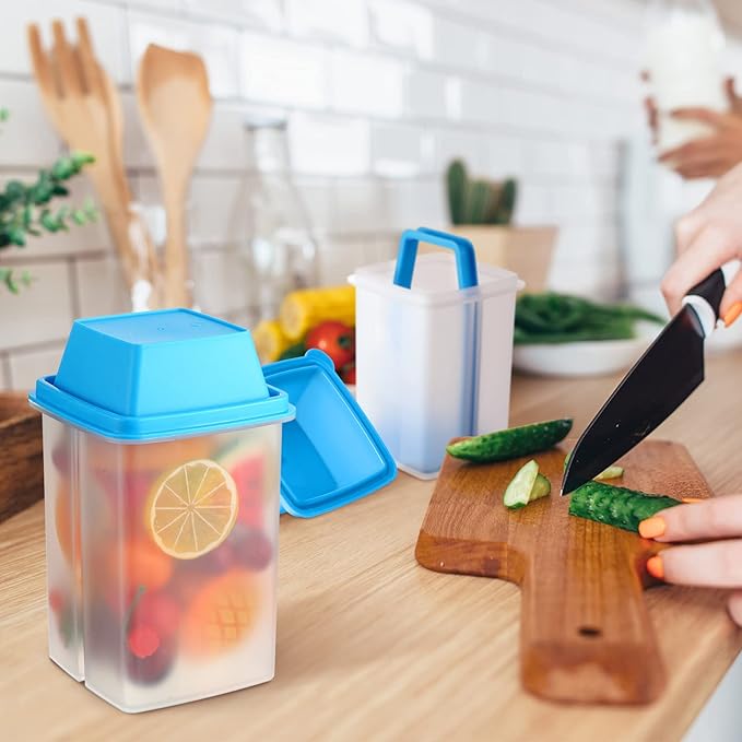 Chengu 3 Pieces Jalapeno Pickle Containers with Strainers Square Dispensers Free Storage of Condiment Food Pickle Holder with Easy to Open Lid Design for Pickled Kitchen Tools(Blue)