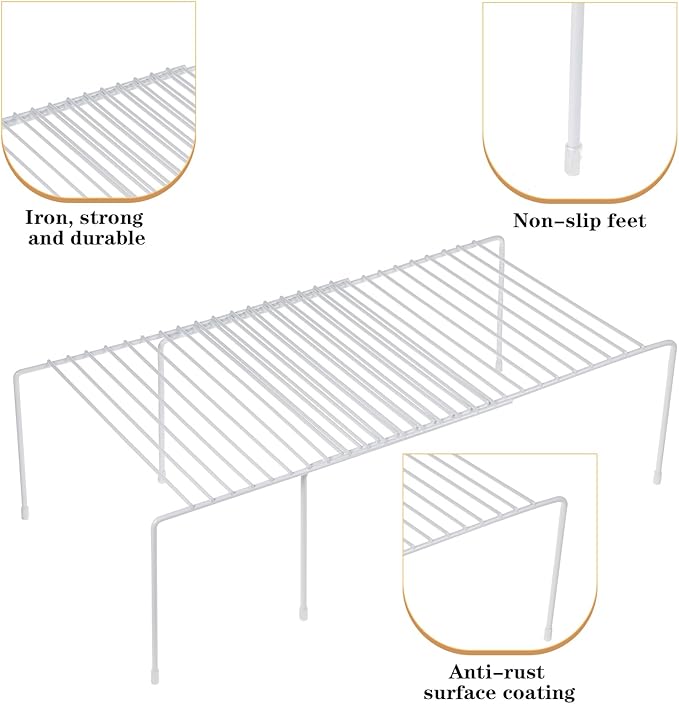 Kitchen Cabinet Organizer Expandable Storage Shelves Cupboard Spice Shelf Rack with Scratch Resistant Feet Metal Kitchen Counter Shelf Freezer Shelf Rack for Counter Pantry Dish Spice