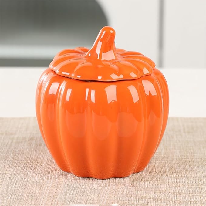 WAIT FLY Pumpkin Shape Airtight Ceramic Canister Tea Canister Tea Storage Food Storage Jar for Tea, Coffee, Spices, Sugar, Cookies, Pickle, Cereals-Orange-10 OZ