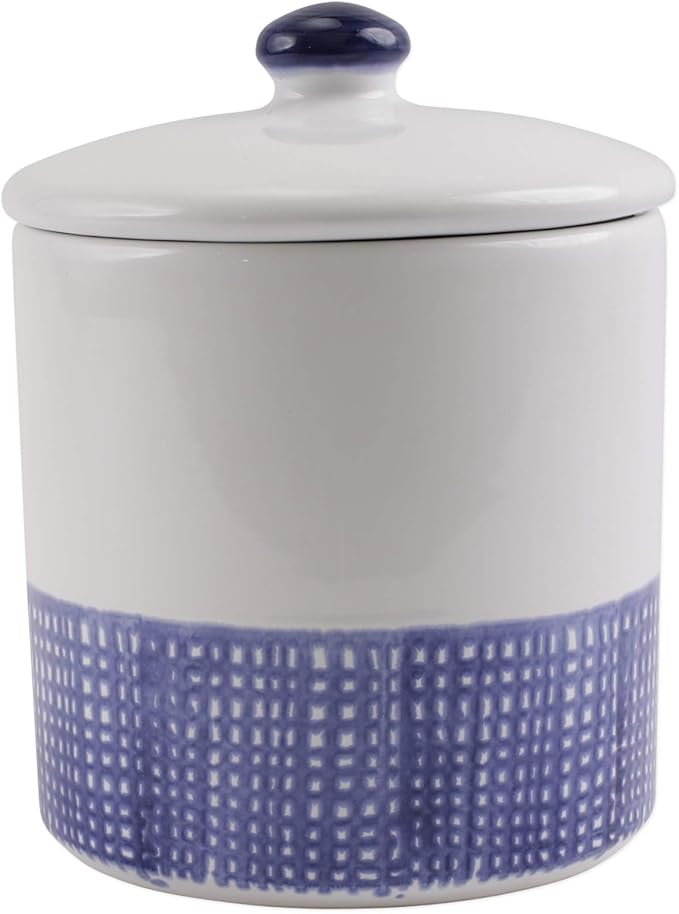 Vietri Viva Santorini Geo Medium Canister Stylish Ceramic Earthenware Kitchen Storage Jar with Lid 6.5 Inch Blue White