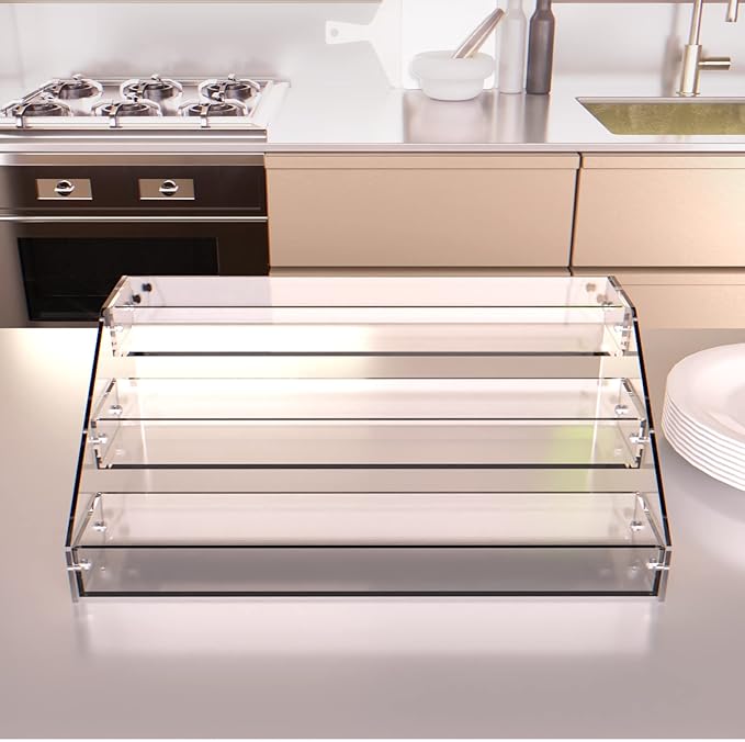 Homakover 3 Tier Acrylic Spice Rack Kitchen Organizer, Sturdy Construction, Space Saving, Great for Cabinets, Pantry, Countertops