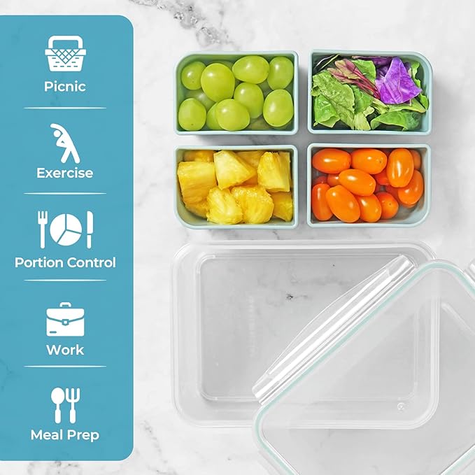 carrotez Food Storage Container with 4 Removable Compartments, Food Prep Container with Airtight Lids, Portion Control Container, Reusable, BPA Free, 6.3 Cup (1500ml)