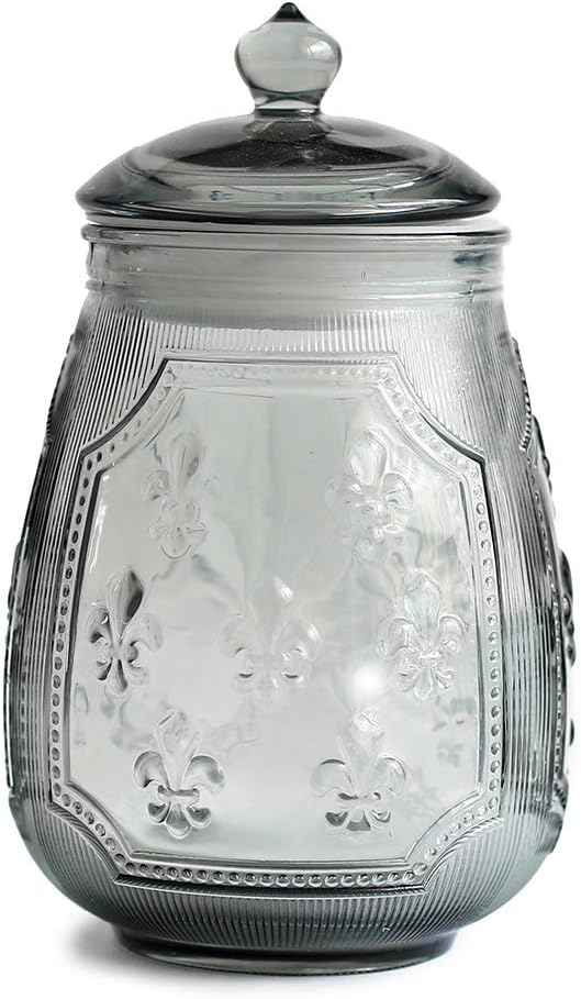 Vintage Crystal Relief Glass Candy Dish With Airtight Lid For Food Storage,Candy Jars With Lids,Kitchen Glass Container Jars For Cookie Cereal Nuts Candy Cookies Coffee Tea,Household,Office,Gift, Gray