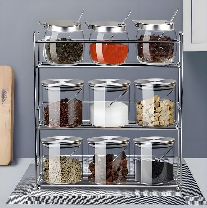 Hewnda 2Pcs Sugar Salt Container Set,8 oz glass jar with lid and spoon for storing condiments,coffee,sugar cubes,spices and more