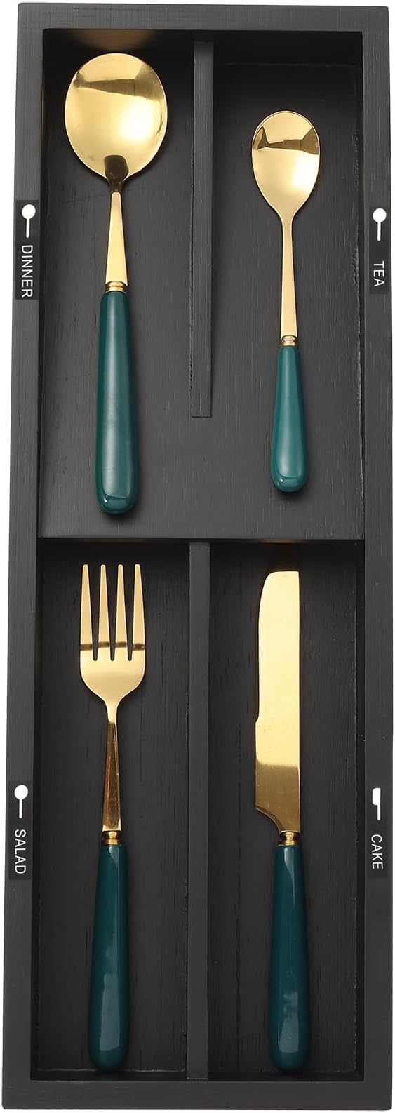 Bamboo Silverware Drawer Organizer with Labels,Kitchen Small Narrow Utensil Drawer Organizer,Kitchen Utensil Tray Holder Organizer for Flatware,Cutlery,Spoon,Knives Drawer Organization (Black, Small)