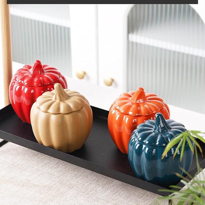 WAIT FLY Pumpkin Shape Airtight Ceramic Canister Tea Canister Tea Storage Food Storage Jar for Tea, Coffee, Spices, Sugar, Cookies, Pickle, Cereals-Orange-10 OZ