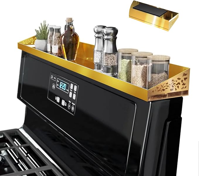 Stove top Shelf, 30" Length, Magnetic Spice Rack Over the Stove, Oven Shelf for top of Stove, Magnetic Spice Shelf, Gold Kitchen Organizers and Storage (Gold)