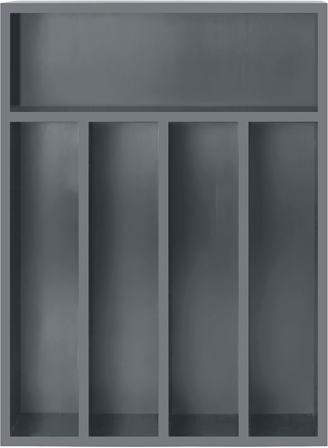 Utopia Kitchen Silverware Organizer, Bamboo Utensil Drawer Organizer for Cutlery, Utensils & Flatware (5 Compartment, Grey) Pack of 1