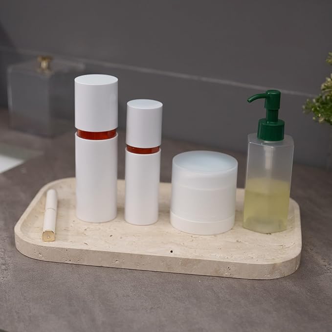 VEROBELL Travertine Bathroom Vanity Tray | Natural Stone Storage Organizer | Luxury Home Decor for Countertop, Dresser, Spa | Non-Resin & Durable Design,11.8"x7.8"x0.6"