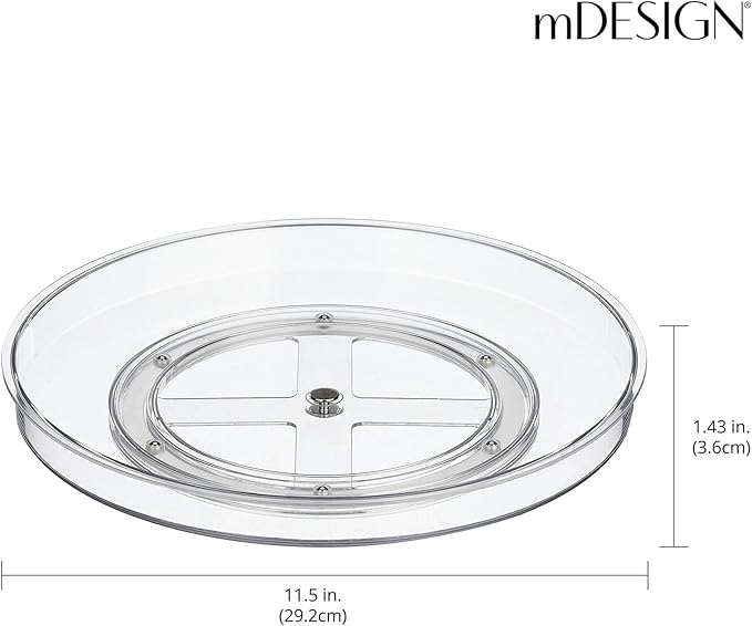 mDesign Lazy Susan Turntable Plastic Spinner for Kitchen/Bathroom, Pantry, Fridge, Cupboards, or Counter Organizing, Fully Rotating Organizer for Food, 11.5" Round - Lumiere Collection - Clear