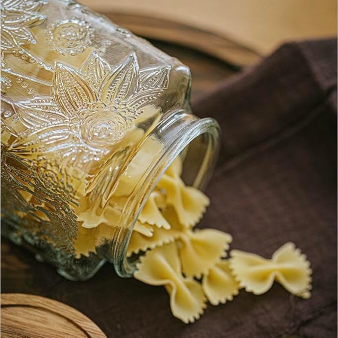 Vintage Glass Jar Canister, 25.3 OZ Glass Food Storage, Decorative Sunflower Jar for Coffee, Tea, Candy & Sugar