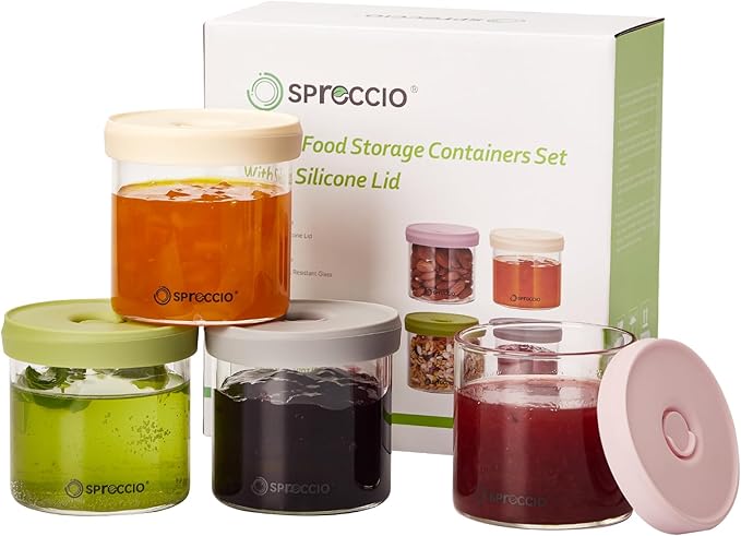 Glass Food Jars - Airtight Dressing Containers with Lids, Perfect for Sauces, Overnight Oats, and Baby Food Storage, Small Glass Jars with Lids, 10oz Pack of 4