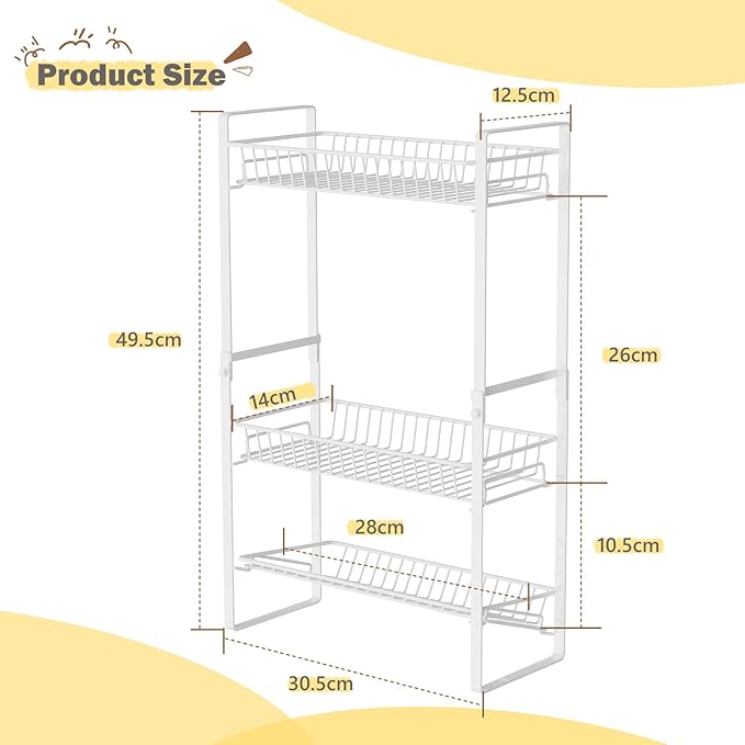 Countertop Spice Rack Slim 3 Tier Tall Seasoning Storage Rack Kitchen Spice Shelf Standing Rack Skincare Organiser