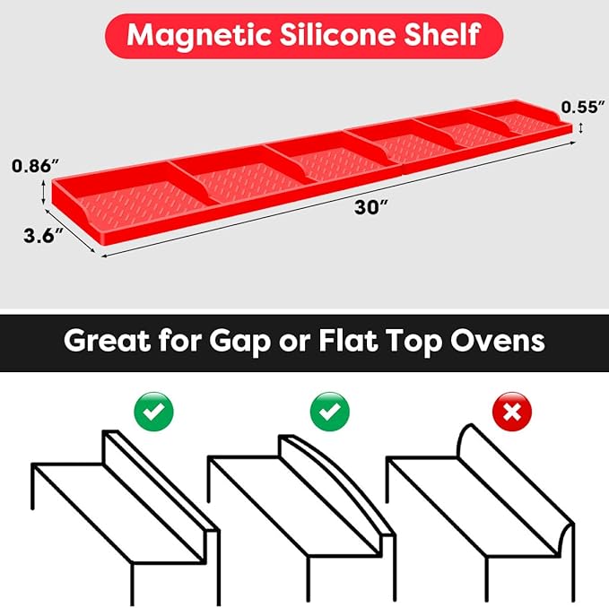 Stove Top for Shelf Silicone,30 Inch Magnetic Over the Stove Spice Rack of Shelf,Kitchen Shelf for Stove Organizer Magnet Above Stovetop Flat Back of Stove Storage Suctioned Shelf for The Stove-Red