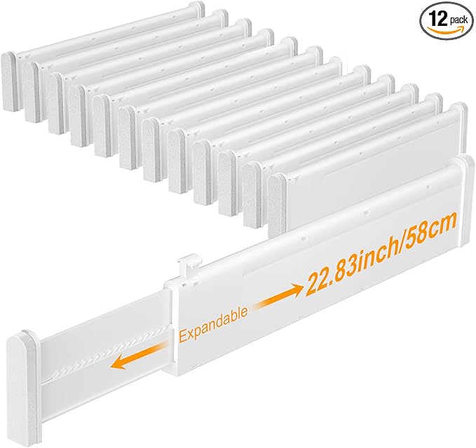 HiYZ Expandable Drawer Dividers, Large Kitchen Utensils Drawers Divider, 2.36" High Adjustable Drawer Organizers Separators for Clothing,Kitchen Utensils,Tools,12 Long Dividers(12.6"-22.8")