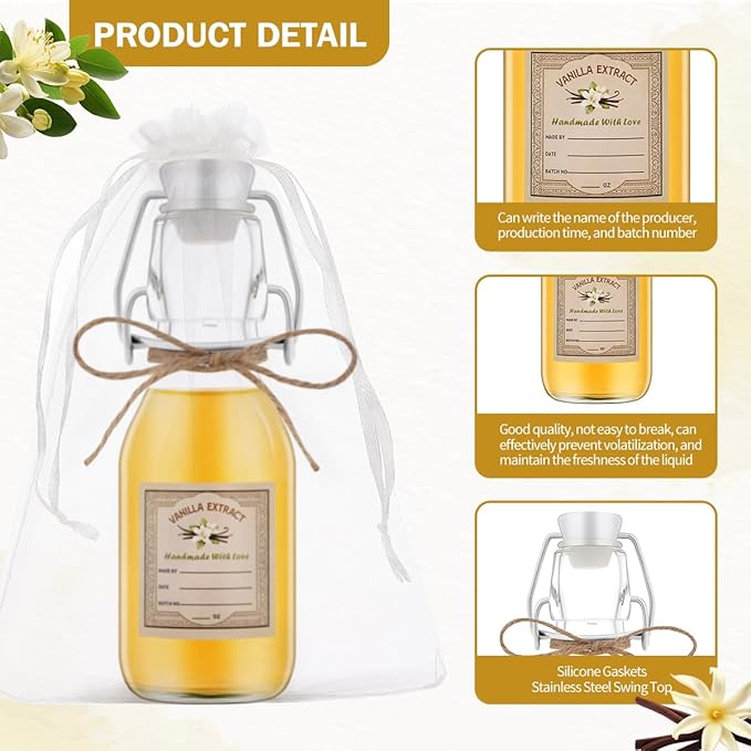 20Pcs 4 oz Swing Top Glass Bottles for Vanilla Extract Homemade,Flip Top Glass Bottles for Glass Food Storage Canister for Hot Sauce Beans
