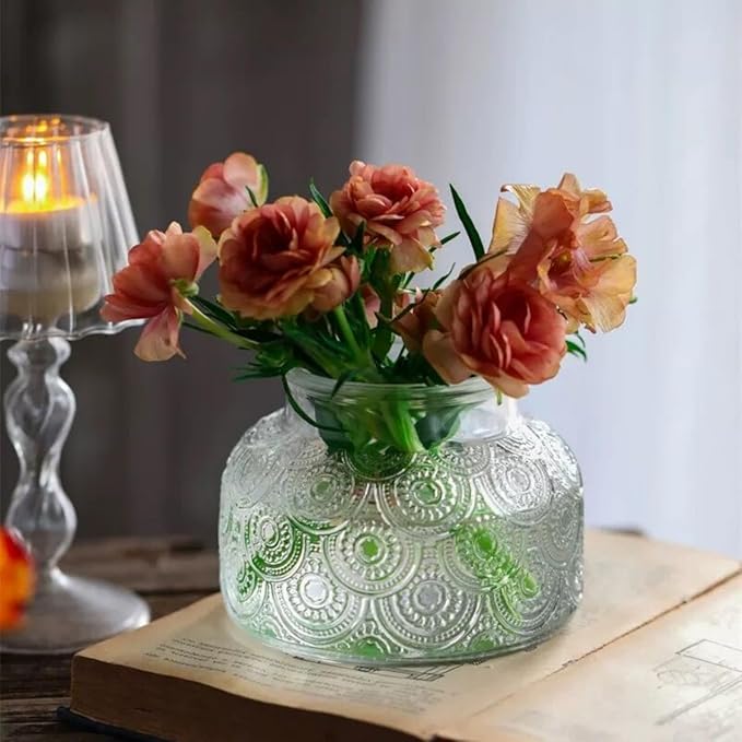 Vintage Glass Jar with Solid Wood Lid, 25.4 FL OZ Glass Food Storage Jar Sugar Container, Candy Coffee Tea Nut Decorated Glass Jar, transparent, SE-semicircle-750