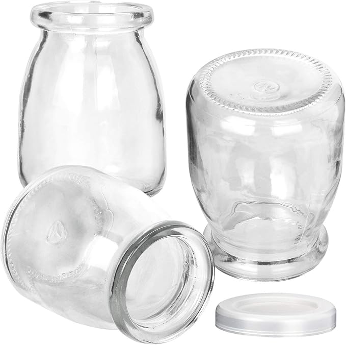 KAMOTA Glass Yogurt/Pudding Jars With PE Lids, Ideal for Jam, Honey, Wedding Favors, Shower Favors 40 PACK 4 oz Clear, (150ml)