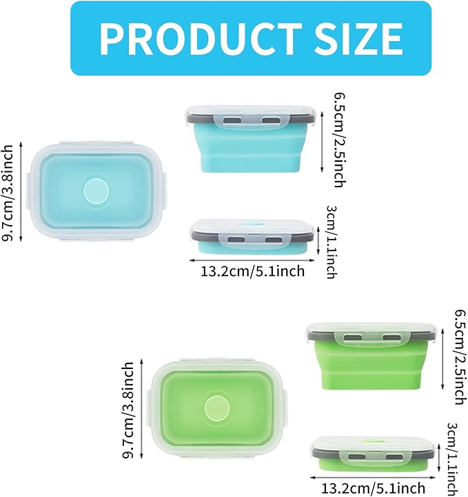 ABSOK 2 Pcs Collapsible Food Storage Containers with Lids and Vent, Silicone Food Storage Containers, Microwave Freezer Dishwasher Safe