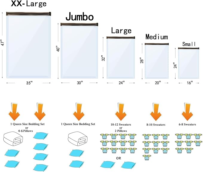 10 Medium Vacuum Storage Bags, Space Saver Sealer Compression Bags for Blankets, Comforters, Pillows, Clothes Storage