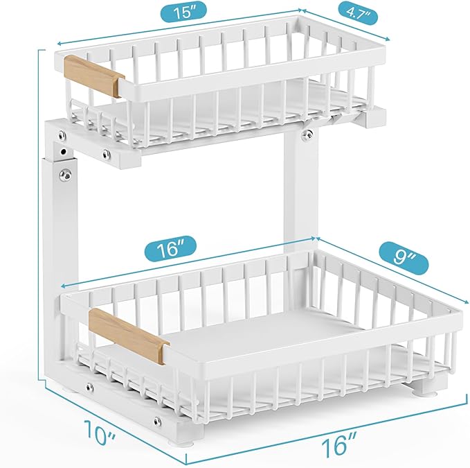 2 Packs Under Sink Organizer,Small Shelf for narrow spaces,2 Tiers Pull Out Under Cabinet Organizer,Adjustable Height,Slide Out Thickened Metal Under