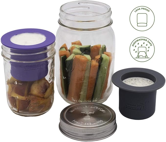 Mason Jar Lifestyle Divider Cup For Salads, Dips, and Snacks. Plastic Free Bento Lunch Container(Charcoal Gray, Regular Mouth)