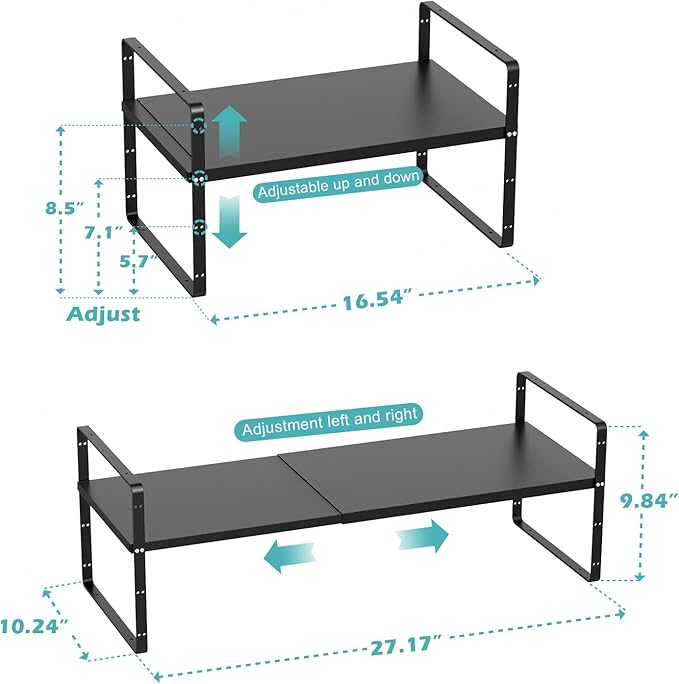 Cabinet Organizer Shelf Expandable Cabinet Spice Rack Stackable Pantry Counter Under Sink Shelves Storage Shelf Rack for Kitchen Home Office,3 Packs,10.24" D,Black