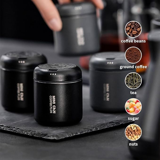 watchget Portable Mini Airtight Coffee Canister - 80ml Stainless Steel Coffee Bean Storage with CO2 Releasing Valves, Compact and Travel-Friendly Container for 30-35g Beans, Grounds, Dark