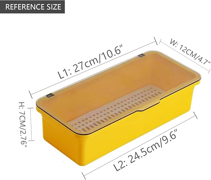 Flatware Tray with Lid,Silverware Tray Kitchen Cutlery Tray and Utensil Storage Container for Flatware and Silverware (Yellow)