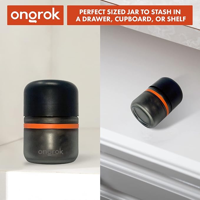 ONGROK Glass Storage Jar, 80ml, 6 Pack, UV Herb/Spice Jar with Child Resistant Lid, Color-Coded Glass Containers Air Proof to Preserve Smell and Aroma, Perfect Size to Store in a Drawer or Cupboard
