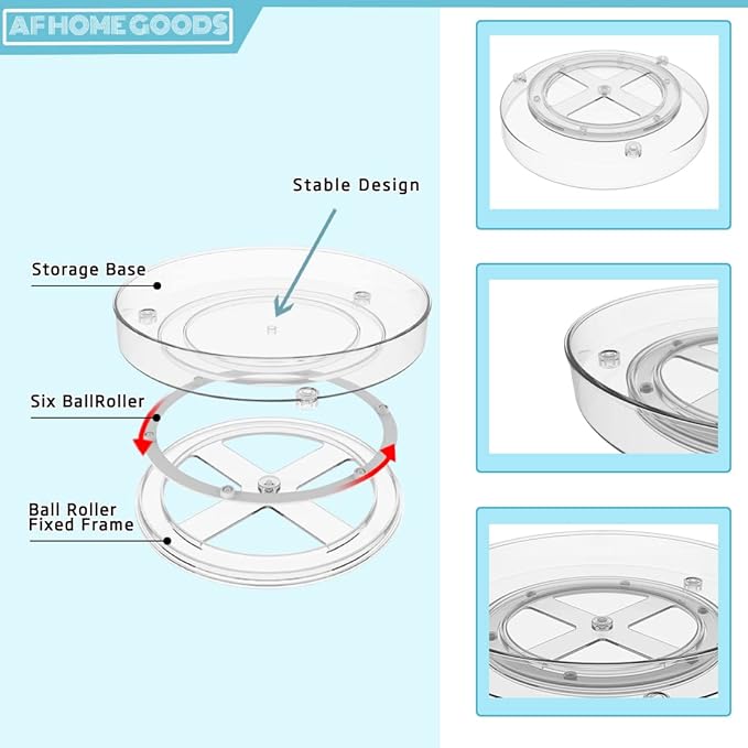 Food Grade BPA Free Clear Lazy Susan 2 Pack, 10.6 Inch Kitchen Cabinet Turntable Organizer, Refrigerator Storage Organizer, Spinning Storage Container for Fridge Pantry Bathroom