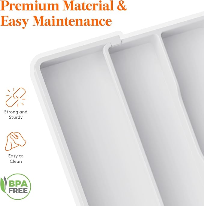 Lifewit Utensil Organizer for Kitchen Drawers, Expandable Cooking Utensil Tray, Adjustable Cutlery Silverware Flatware Holder, Plastic Kitchen Spatula Tools and Gadgets Storage Divider, Large, White